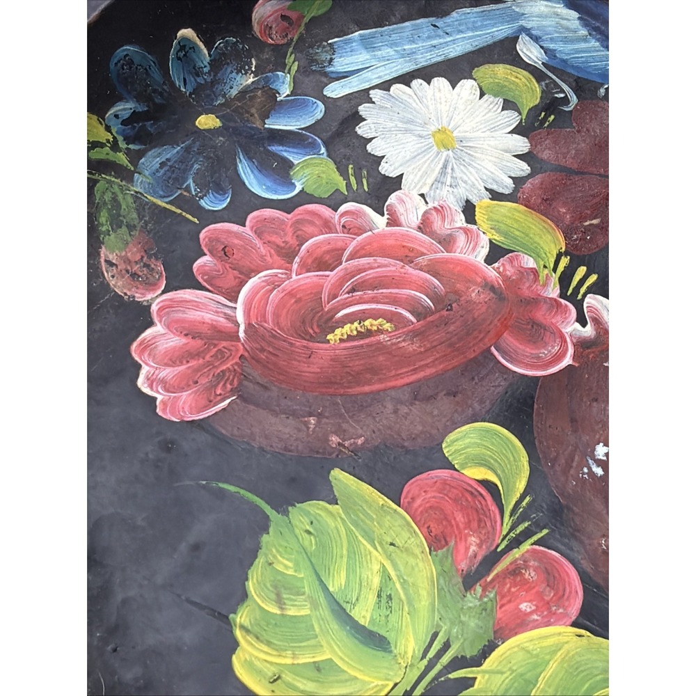 Vintage Mexican Hand-Painted Wooden Batea Bowl • Set Of 4 Peacocks Flowers - Picture 10 of 11